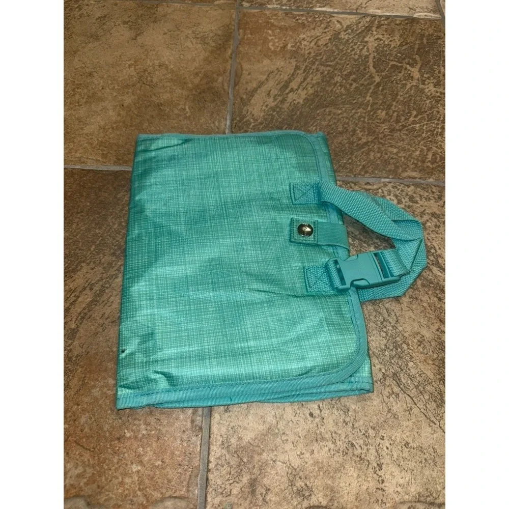 Thirty-One Teal Crosshatch Fold Up Family Organizer Hanging Travel Makeup Bag